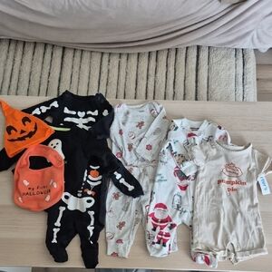 Baby Halloween & Holiday Onesie Bundle - Orange, Black, Cream, Gray